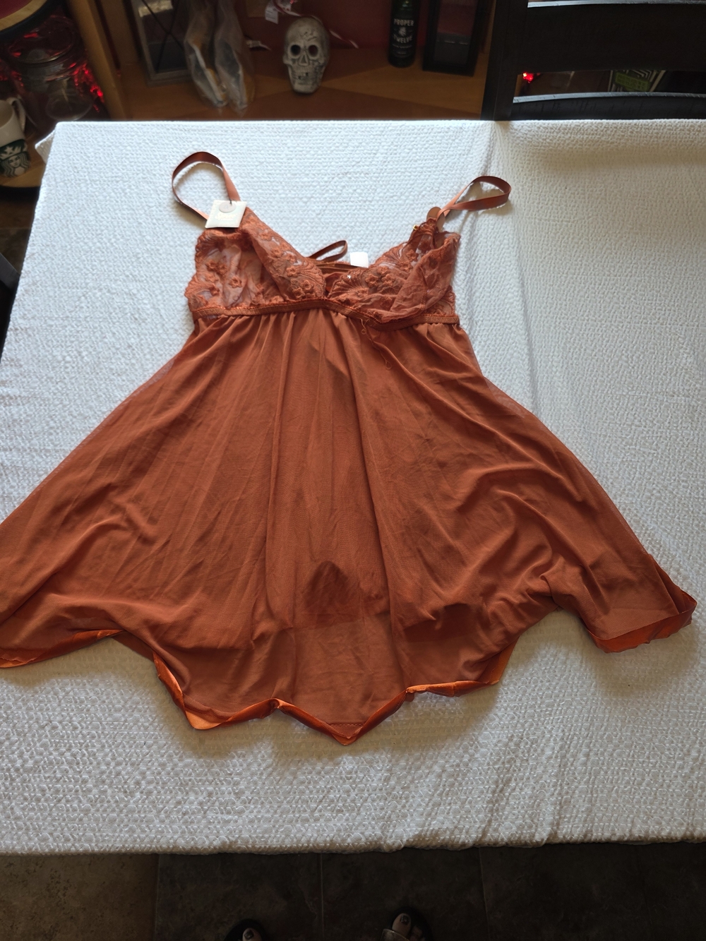 Lace-Trim Slip Chemise in Burnt Orange 1x